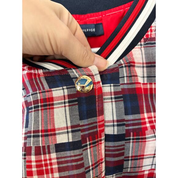 Tommy Hilfiger Womens Plaid Patchwork Varsity Jacket Colorful Multicolor Size 2X - Picture 8 of 12